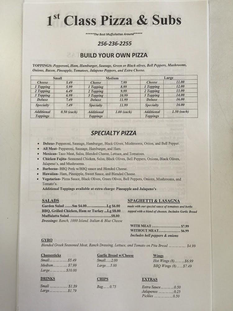 1st Class Pizza & Subs Menu image 3